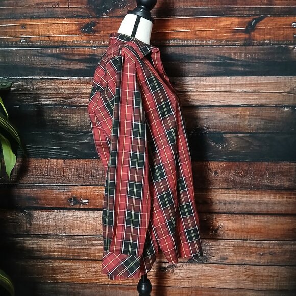 Orvis Top Size 14 Red Plaid Cotton Button Front Long Sleeve - Picture 6 of 10
